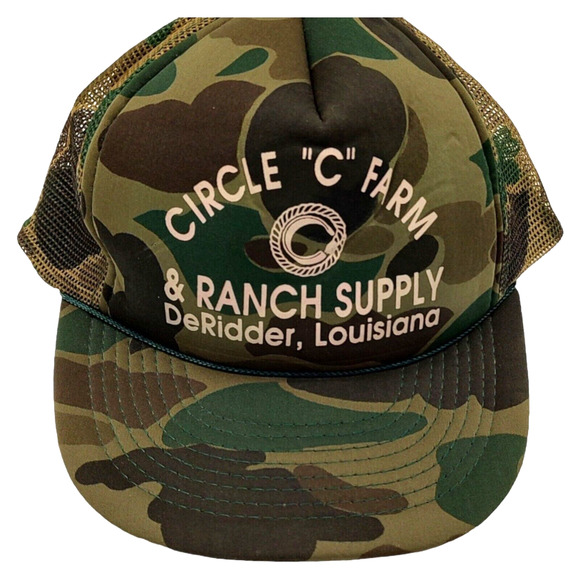 Vintage Trucker Hat Rope Foam Front Mesh Snapback Camo Green Circle C Farm Cap - Picture 3 of 14